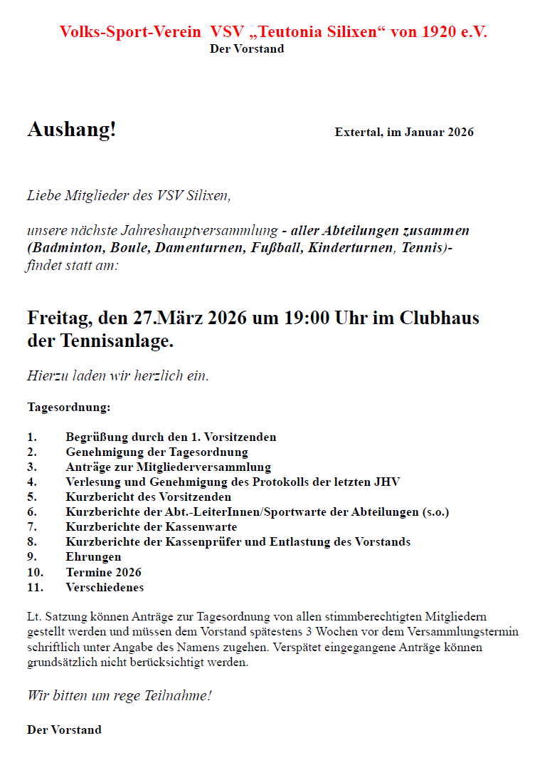 2026 jahreshauptversammlung